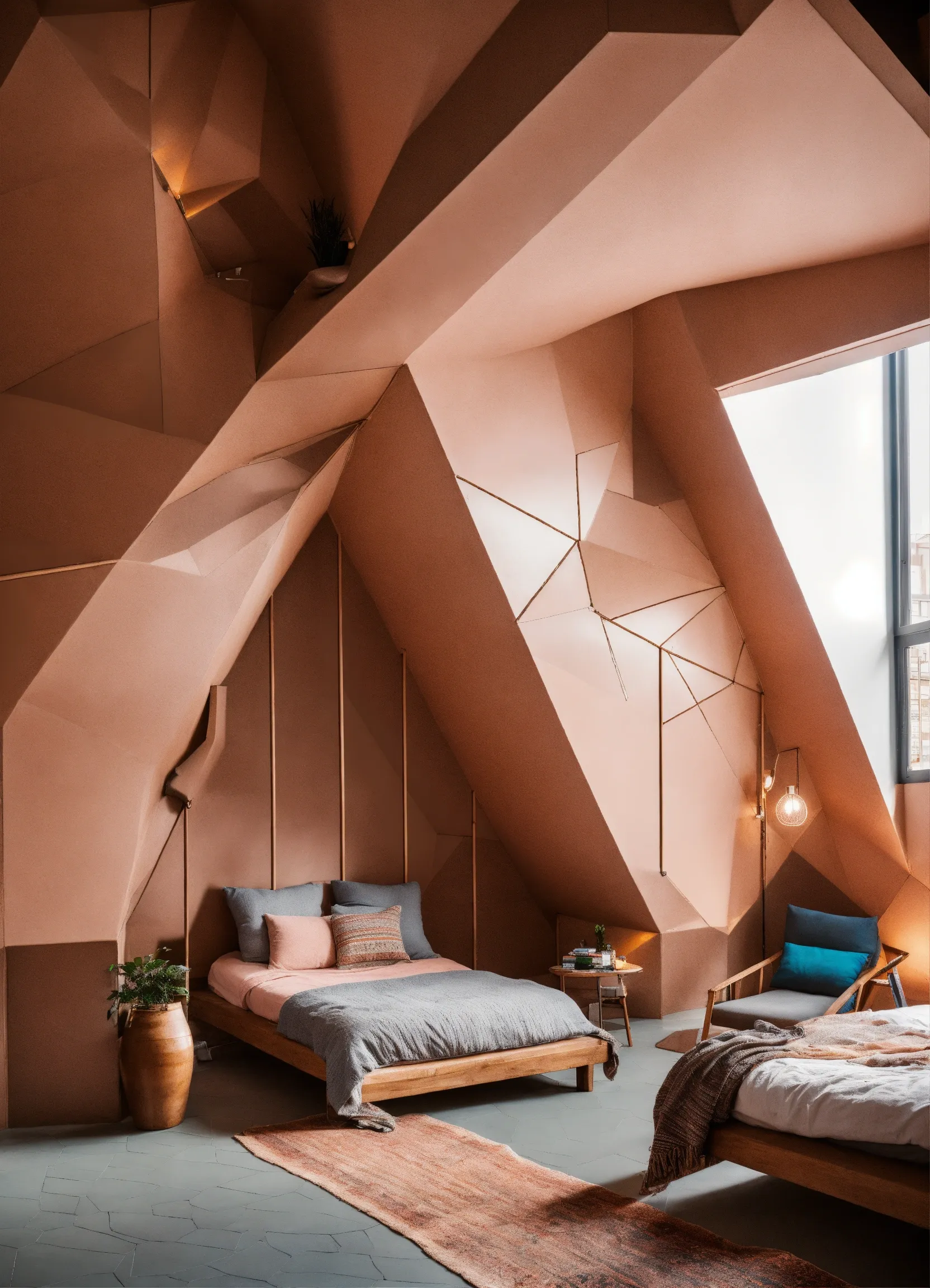 Industrial loft space with exposed brick and metal